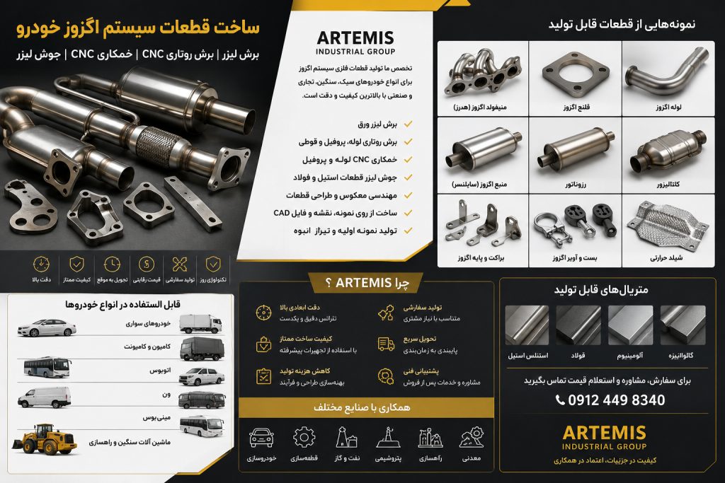 طراحی و ساخت قطعات اگزوز خودرو با برش لیزر CNC